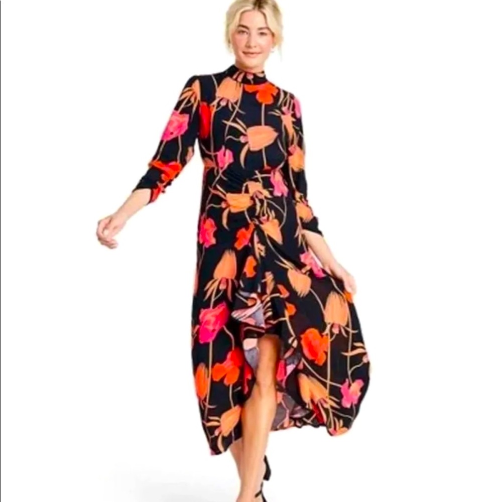 RIXO for Target Floral Open Back Cascade Ruffle Dress - Black/Pink 4